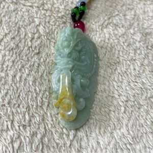 Certified Grade '' A'' Natural Green Brown Jadeite Jade Pendant Dragon 龙6618